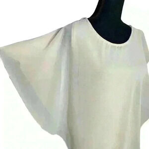 Tianxuan Beige Top Asymmetrical Sleeve. Sheer Overlay.